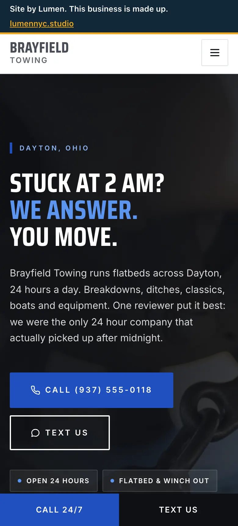 The towing site on a phone