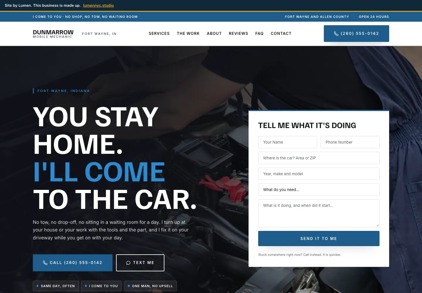 The Dunmarrow Mobile Mechanic site on a desktop screen